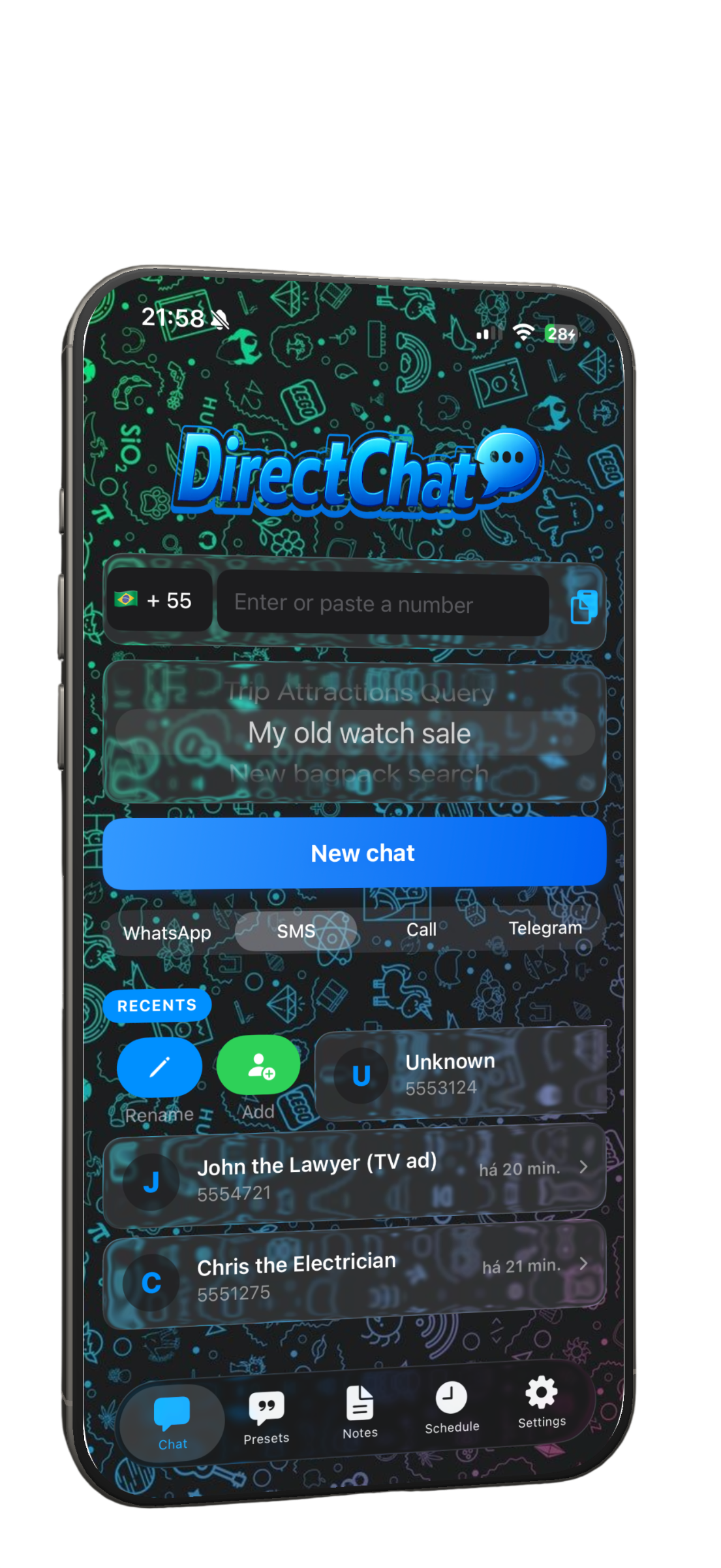 DirectChat sending a message via WhatsApp
