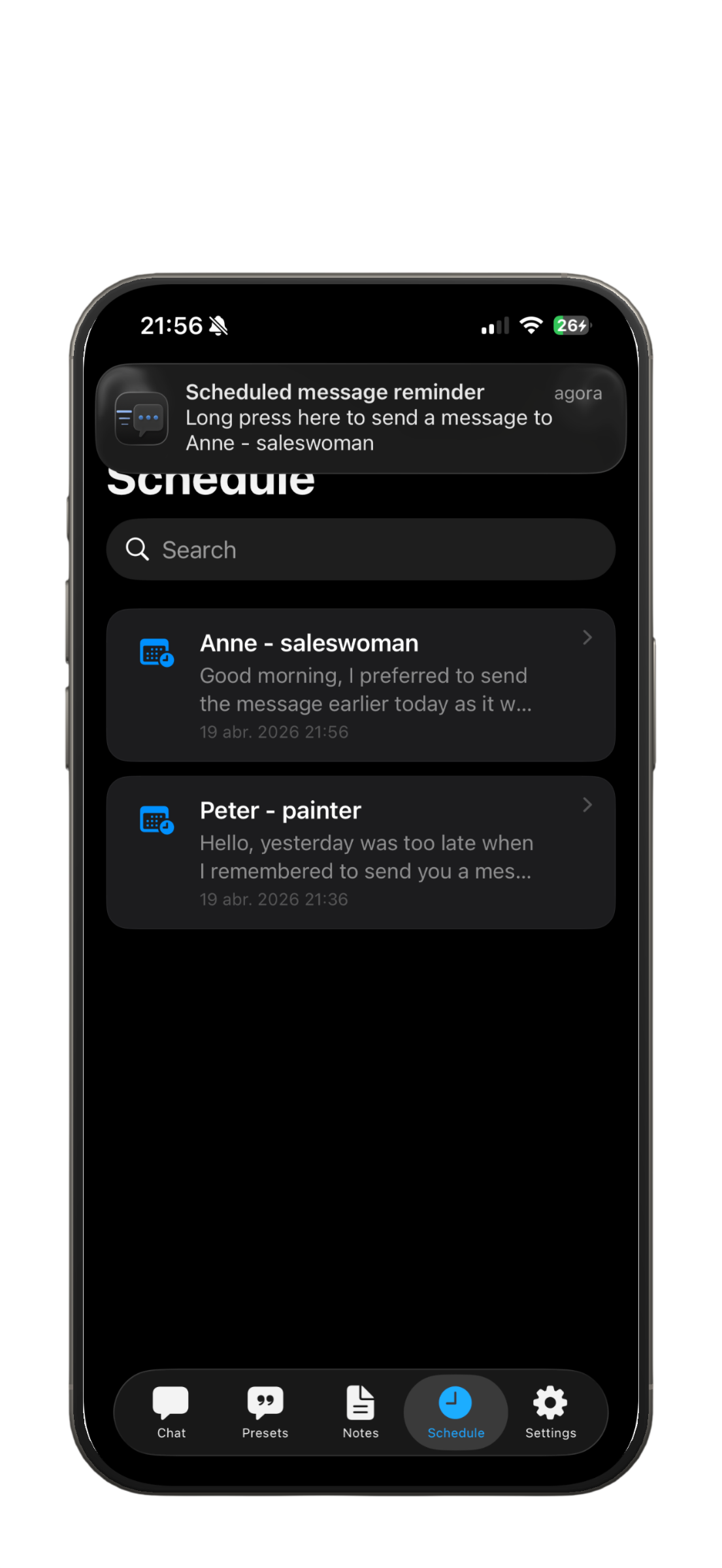 DirectChat scheduled messages