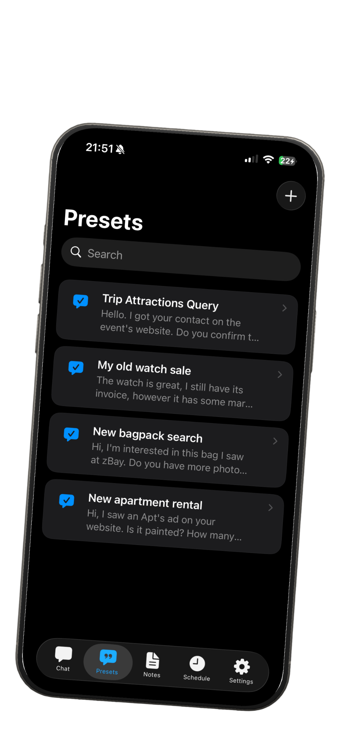 DirectChat message templates for quick sending